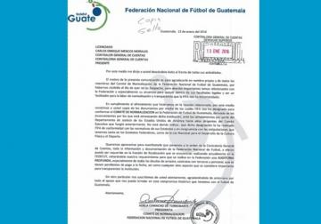 OFICIO ENVIADO POR LA COMISION NORMALIZADORA DE LA FEDEFUT AL CONTRALOR GENERAL DE CUENTAS